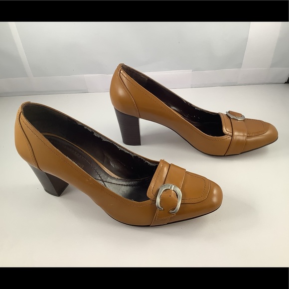 Enzo Angiolini Womens Taurus Brown Patent Leather Square Toe Chunky Heels 7.5 - Picture 4 of 11